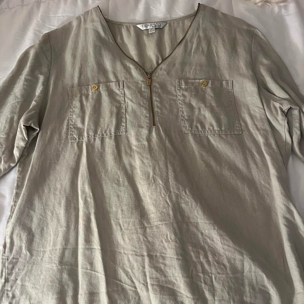 Ellen Tracy XL Beige Linen Blouse